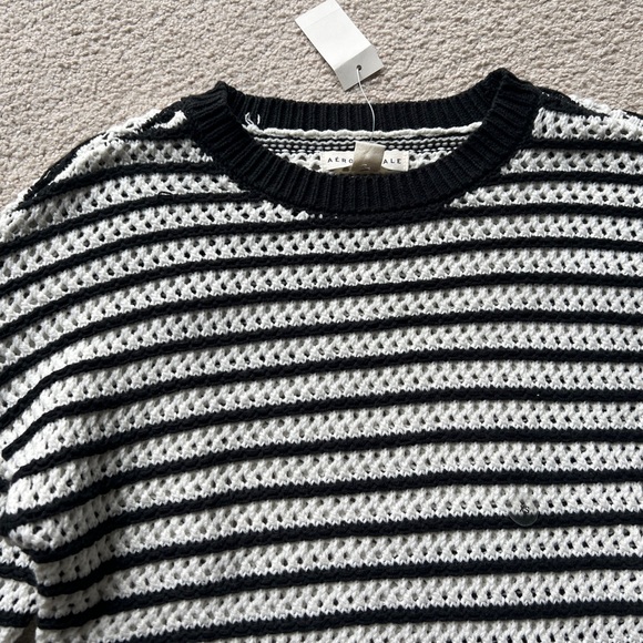 Aeropostale Women Cable Knit Cropped Pullover Sweater Top Long Sleeve Striped XS - Picture 2 of 11